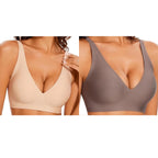 Women'S Seamless Pink Leopard Print Bra Wire-Free Bra Full Cup Soft Thin Mold Support Jelly Beauty Breathable Deep V Push up Bra