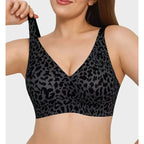 Women'S Seamless Pink Leopard Print Bra Wire-Free Bra Full Cup Soft Thin Mold Support Jelly Beauty Breathable Deep V Push up Bra