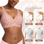 Women'S Seamless Pink Leopard Print Bra Wire-Free Bra Full Cup Soft Thin Mold Support Jelly Beauty Breathable Deep V Push up Bra