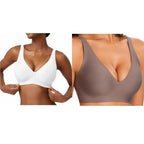 Women'S Seamless Pink Leopard Print Bra Wire-Free Bra Full Cup Soft Thin Mold Support Jelly Beauty Breathable Deep V Push up Bra